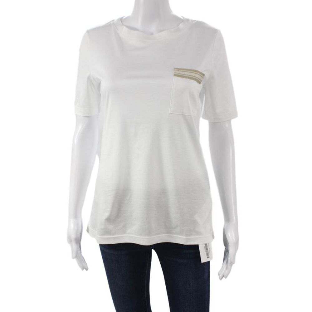 ELEVENTY Women Basic White Lyocell Crewneck Short Sleeve T-Shirt Size M
